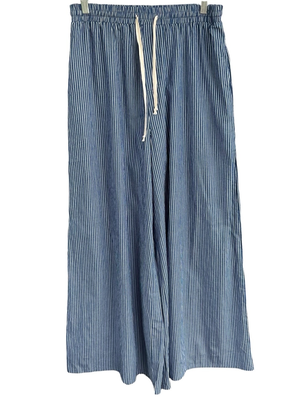 Baltic Born Odelia Striped Blue Off White Wide Leg Cotton Drawstring Pants M NWT - Picture 3 of 12